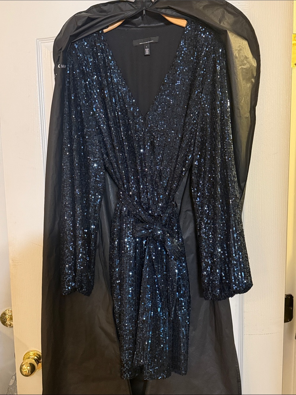 Never Worn - White House Black Market Black Sequin Wrap Dress with Tie Waist